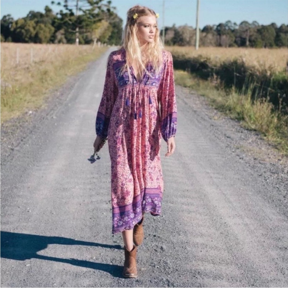 Spell Folktown Boho Blossom Midi Dress Pink Size Xs